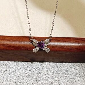 ✨ Sparkly cute purple with clear zircon stone bow Necklace